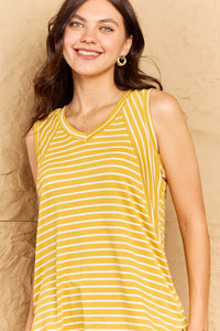 Talk To Me Striped Sleeveless V-Neck Top in Yellow