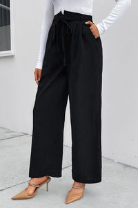 City Chic High Waist Ruched Tie Front Wide Leg Pants