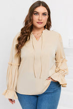 Load image into Gallery viewer, Sleek Chic Ruffled Tie Neck Flounce Sleeve Blouse (2 color options)
