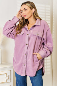 Cozy Girl Button Down Shacket in Lavender