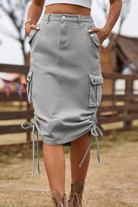Girl On The Go Drawstring Denim Cargo Skirt (multiple color options)