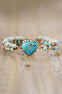 Handcrafted Heart Shape Natural Stone Bracelet (multiple color options)