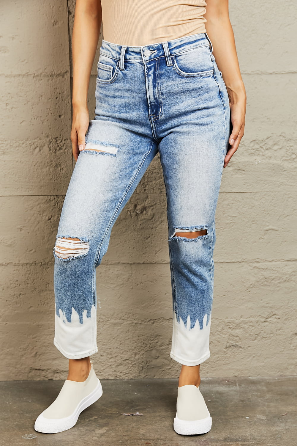Nora High Waisted Distressed Painted Cropped Skinny Jeans by Bayeas