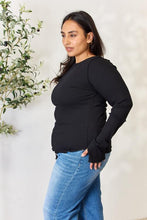 Load image into Gallery viewer, Always Loyal Ribbed Round Neck Long Sleeve Top in Black
