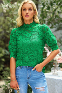 Vintage Chic Lace Scalloped Short Puff Sleeve Top (multiple color options)