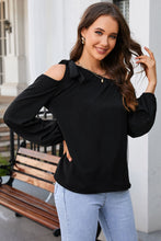 Load image into Gallery viewer, Catch a Chill Tied Asymmetrical Neck Cold-Shoulder Blouse
