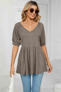 Basic Bliss V-Neck Babydoll Top (multiple color options)