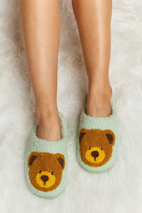 Teddy Bear Print Plush Slide Slippers (multiple color options)