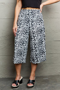 Wildcat Chic Leopard Flowy Wide Leg Capri Pants in Grey