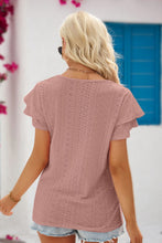 Load image into Gallery viewer, The Simple Touches Eyelet Tie-Neck Flutter Sleeve Blouse (multiple color options)
