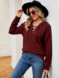 Everyday Ease Lace-Up Long Sleeve Hoodie (multiple color options)