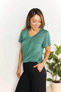 Casual Outing Ruched V-Neck Short Sleeve T-Shirt (2 color options)