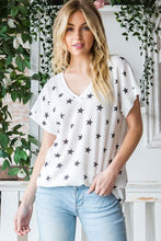 Load image into Gallery viewer, Stars Align Print Short Sleeve V-Neck Waffle Knit Top
