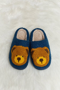 Teddy Bear Print Plush Slide Slippers (multiple color options)