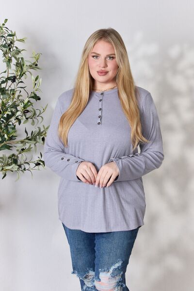 In Her Soft Moment Texture Half Button Long Sleeve Top