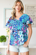 Load image into Gallery viewer, Waterfall Mist Floral V-Neck Short Sleeve Blouse
