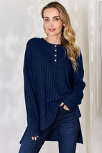 Load image into Gallery viewer, Everyday Basic Ribbed Half Button Long Sleeve High-Low Top (multiple color options)
