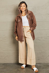 Cozy Girl Button Down Shacket in Coffee Brown