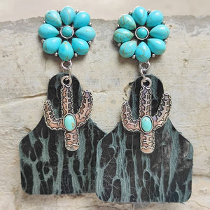 Turquoise Cactus Dangle Earrings (multiple color options)