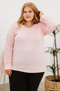 Cotton Candy Cloud Sheer Striped Sleeve V-Neck Top (2 color options)