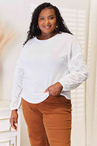 Love Me Eyelet Dropped Shoulder Round Neck Blouse