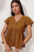 Load image into Gallery viewer, Brownie Points Button Front Flutter Sleeve Babydoll Blouse
