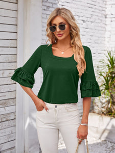 Ruffled Square Neck Half Sleeve Top (multiple color options)