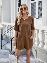 Load image into Gallery viewer, Backless Pocketed Round Neck Half Sleeve Romper (multiple color options)
