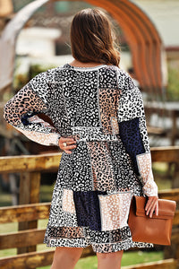 Wild Autumn Fling Round Neck Leopard Print Long Sleeve Mini Dress
