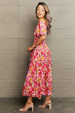 Load image into Gallery viewer, Fireside Bouquet Floral Off-Shoulder Frill Trim Maxi Dress
