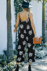 Feel the Blooming Vibes: Botanical Print Spaghetti Strap Cropped Jumpsuit (2 print/color options)