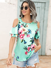 Load image into Gallery viewer, Flirty Flourish Cold-Shoulder Short Sleeve Top
