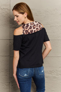 Wild Romance Leopard Print Round Neck Cold Shoulder Blouse