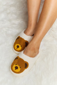 Teddy Bear Print Plush Slide Slippers (multiple color options)