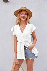 Happiness Awaits V-Neck Ruffle Trim Top (multiple color options)