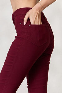 Kate Hyperstretch Mid-Rise Skinny Jean Pants in Dark Wine