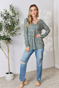 Ready To Go Floral Half Button Long Sleeve Blouse