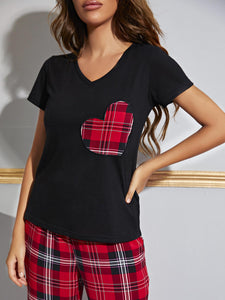 Home Is Where The Heart Is V-Neck Top and Plaid Pants Lounge Set
