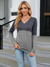 Load image into Gallery viewer, Easy Street V-Neck Long Sleeve Two-Tone Top
