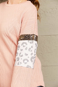 Cozy Paradise Leopard Sequined Drop Shoulder Knit Top