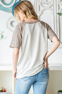 Animal Print Half Button Short Sleeve Top