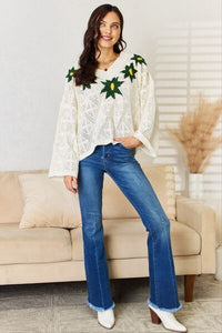 Unapologetically Me Floral Embroidered Pattern V-Neck Sweater by POL