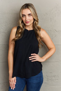 First Glance Sleeveless Neckline Slit Top in Black