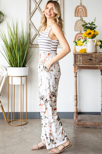 Chic Striped Sleeveless Wide Leg Jumpsuit with Pockets