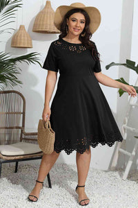 Brighten Your Day Round Neck Openwork Dress (multiple color options)
