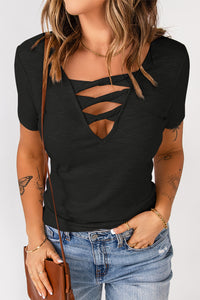 Mountain Drive Strappy Ribbed Knit T-Shirt (2 color options)
