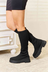 Sock It To Me Knee High Platform Sock Boots in Black