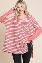Load image into Gallery viewer, Sweet in Stripes Round Neck Long Sleeve Slit Top
