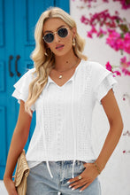 Load image into Gallery viewer, The Simple Touches Eyelet Tie-Neck Flutter Sleeve Blouse (multiple color options)
