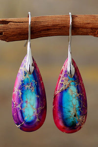 Handcrafted Teardrop Shape Natural Stone Dangle Earrings (multiple color options)